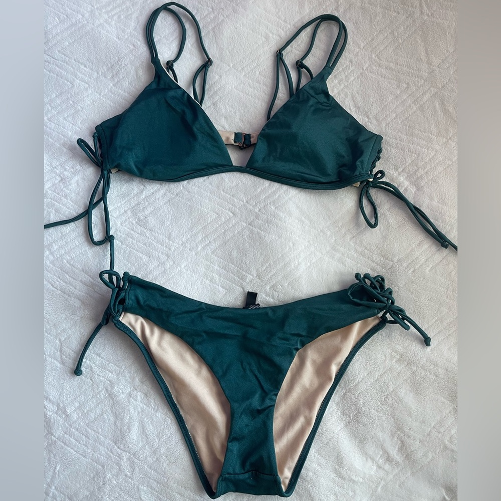 LA Hearts Sea/Emerald Green lace up Bikini Top and Bottom